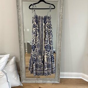 FARM Rio Navy and Cream Floral Maxi Dress with Smocked Bodice